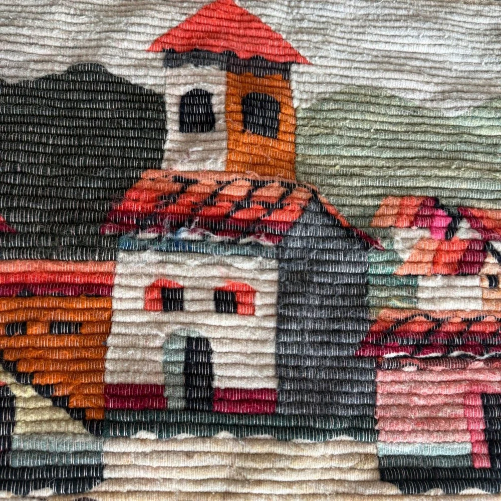 VTG Peruvian Woven 1970s Tapestry Multi Village Llama Wall Art 37